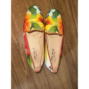 Jon Josef Butterfly Floral Canvas Flats Size 7 1/2 Leather Soles